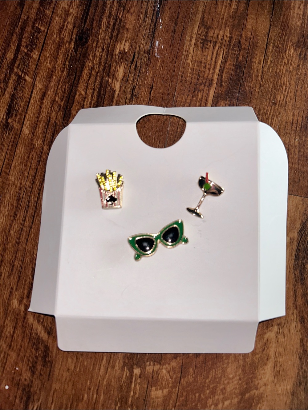 kate spade Green Sunglasses, Gold Fries & Cocktail Enamel Pin Trio